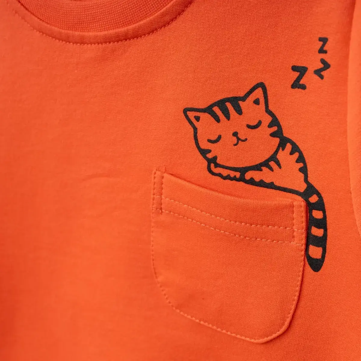 Bebolly Sweatshirt Uykucu Kedi Baskılı Mercan