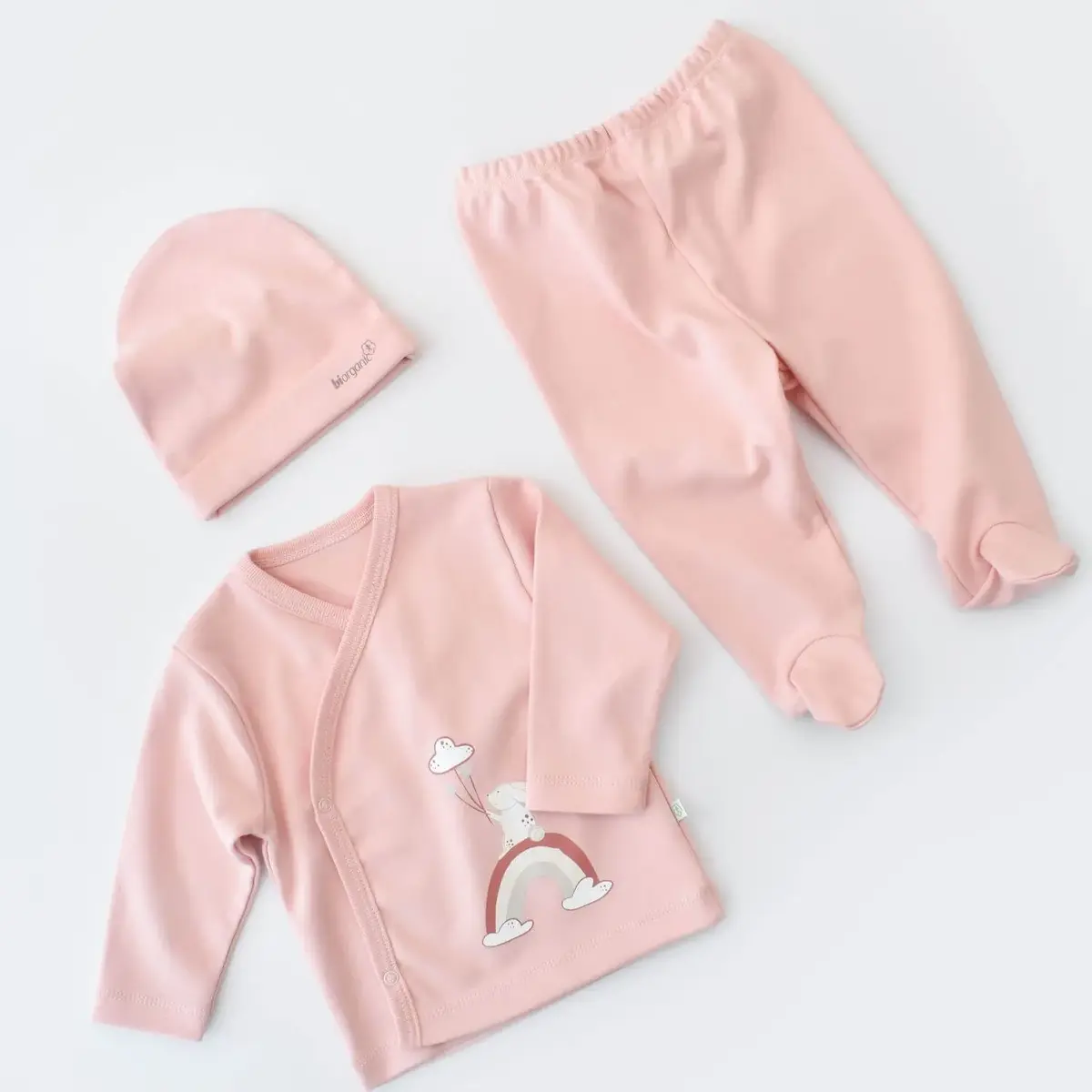 Bibaby Organik Zıbın Takımı 3lü Live Color Rabbit Somon