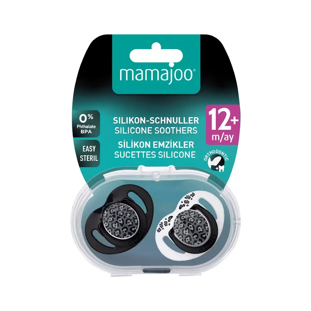 Mamajoo İkili Emzik & Sterilizasyon Saklama Kutusu 12+ Ay Antrasit Leopar