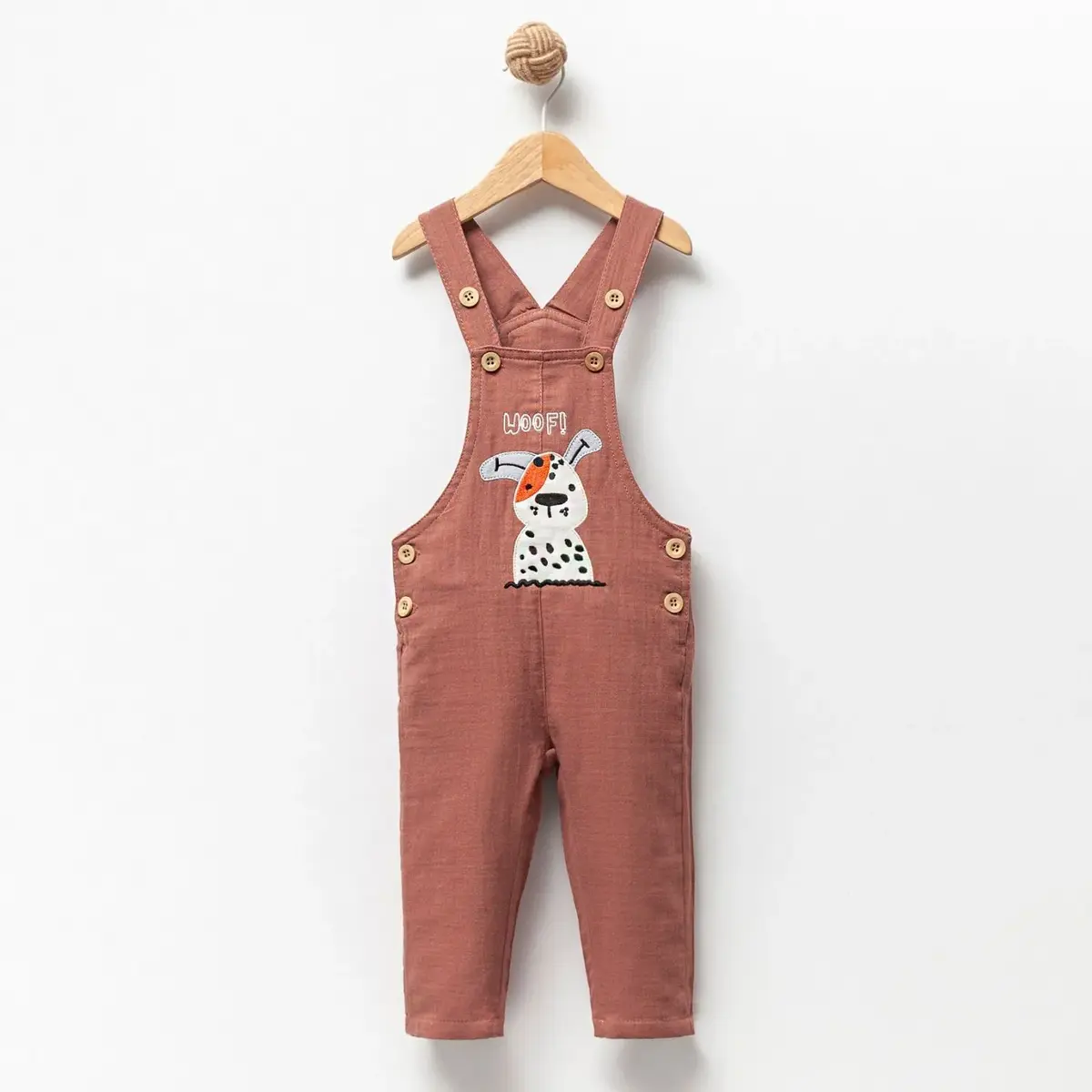 Overdo Salopet Müslin Köpek Naskışlı Gül Kurusu