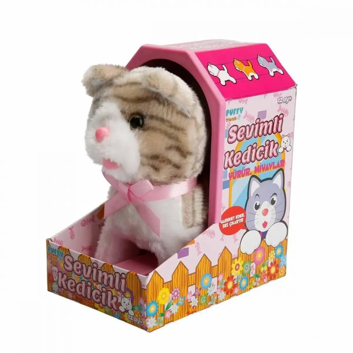 Peluş Sevimli Kedicik Hareketli Sesli Gri