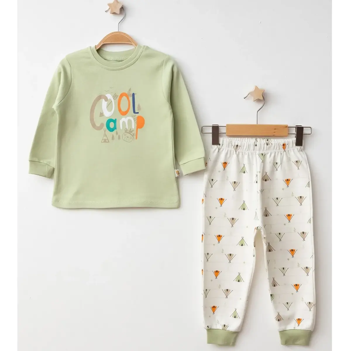 Mini Damla Pijama Takımı Penye Cool Camp Baskılı Yeşil Mini Damla Pijama Takımı Penye Cool Camp Baskılı Yeşil