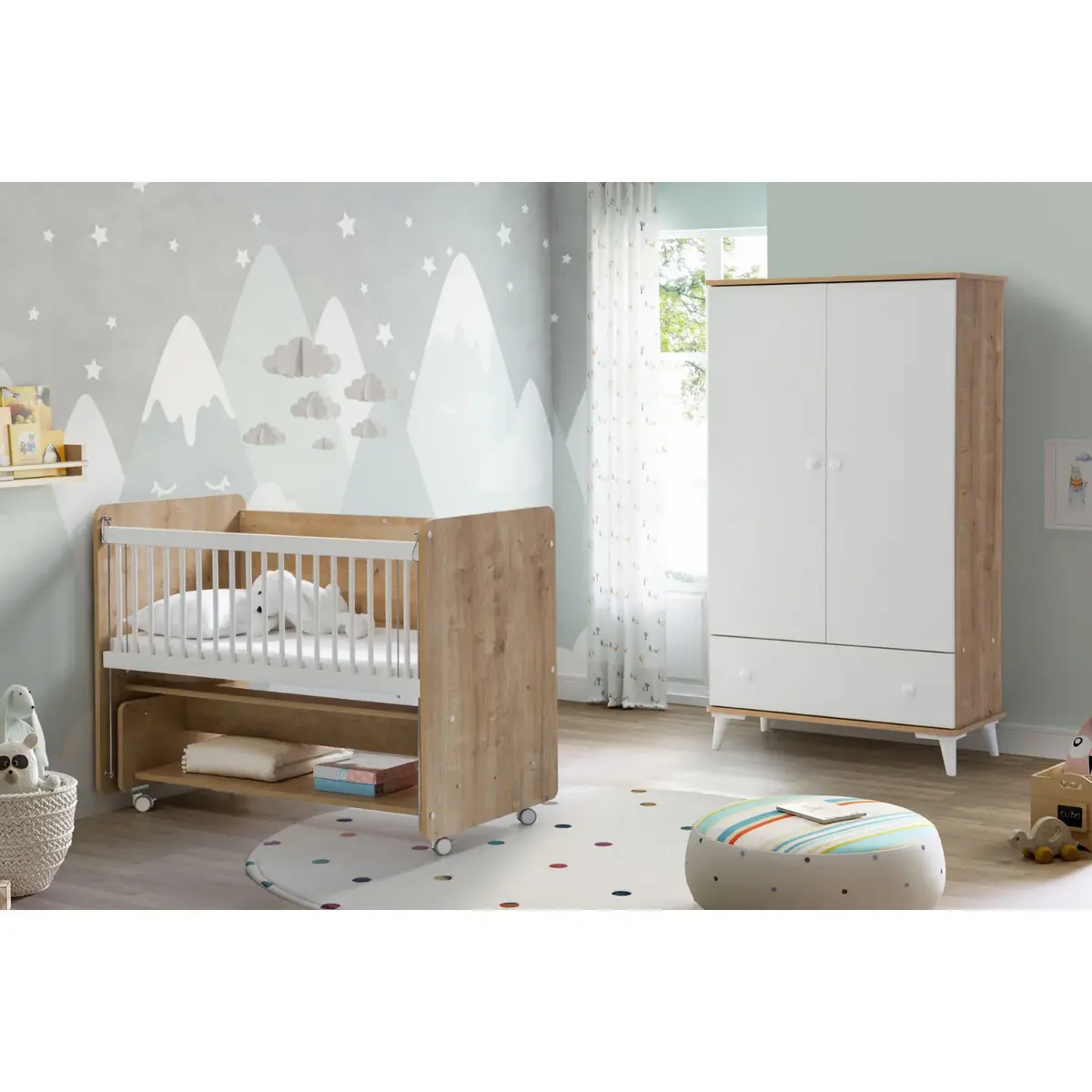 Pratik Sallanır Tekerlekli Anne Yanı Beşik 60X120 Ahşap