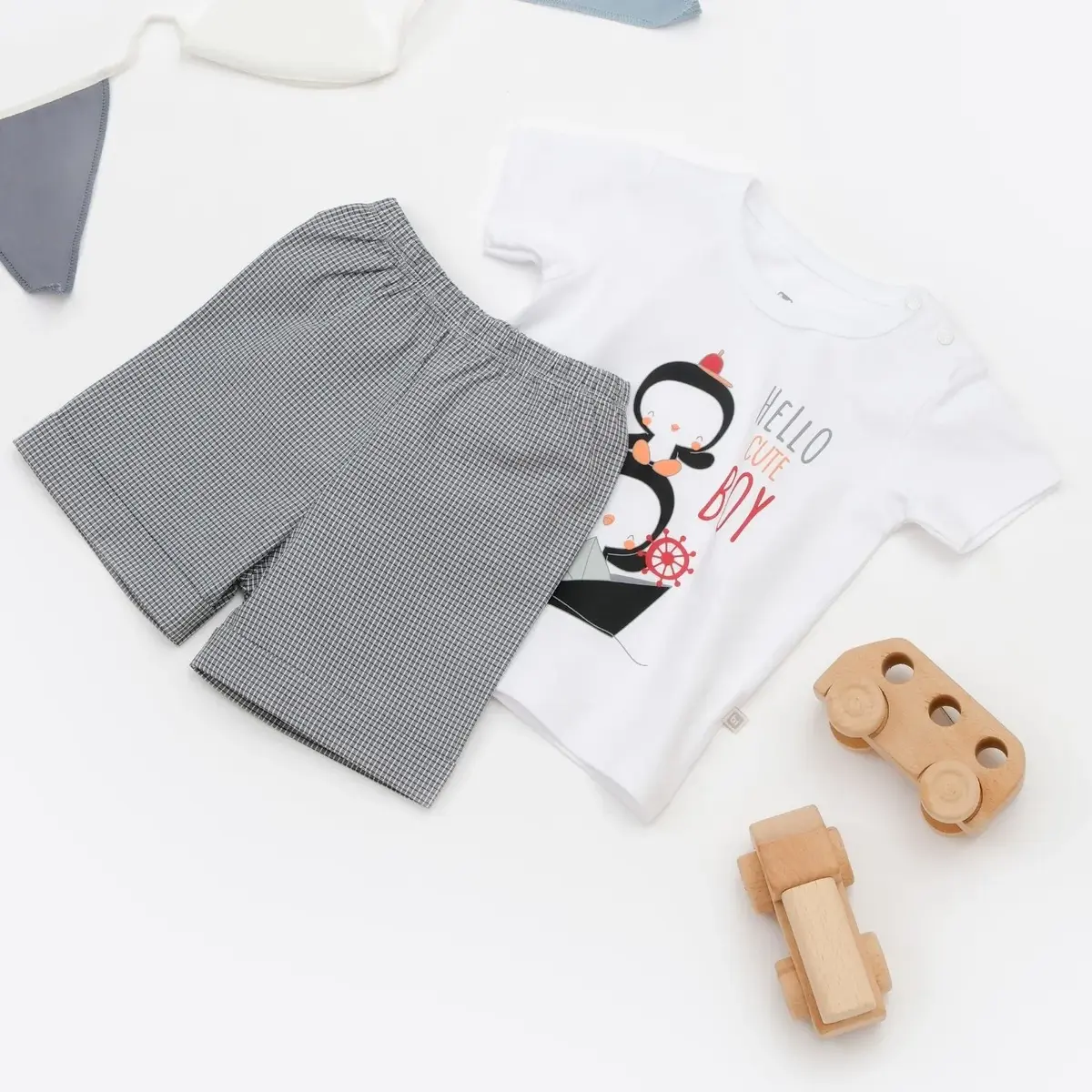 Bibaby 2li Takım Şortlu Hello Cute Boy Beyaz