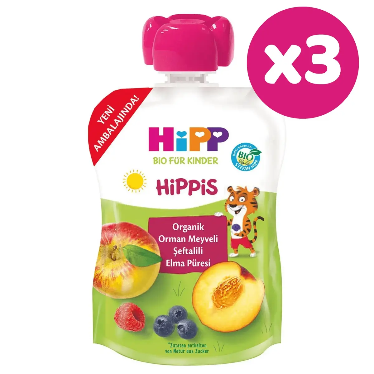 Hipp Organik Orman Meyveli Şeftalili Elma Püresi 100 gr x3 Hipp Organik Orman Meyveli Şeftalili Elma Püresi 100 gr x3