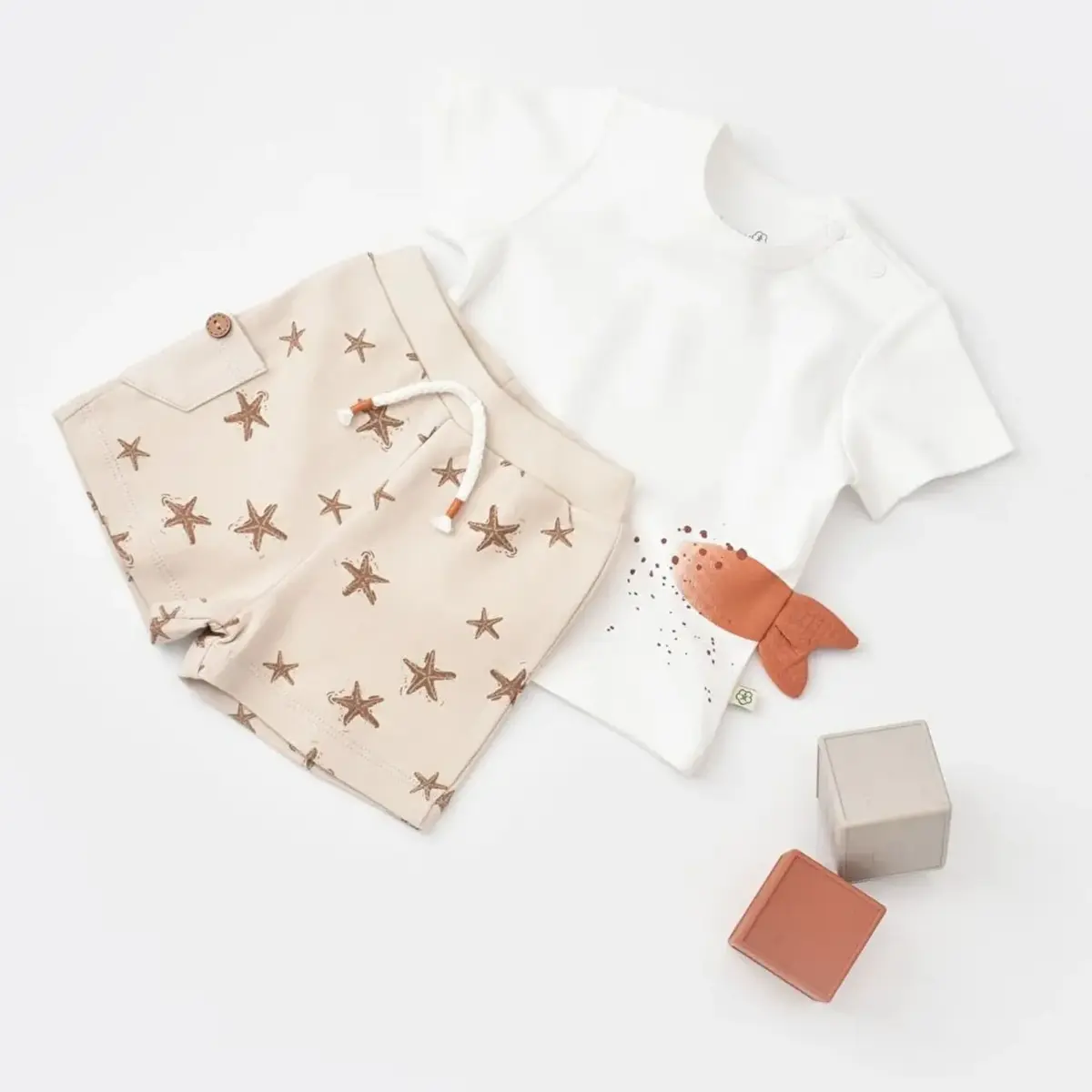 Bibaby Organik 2li Takım Şortlu Magic Starfish Latte