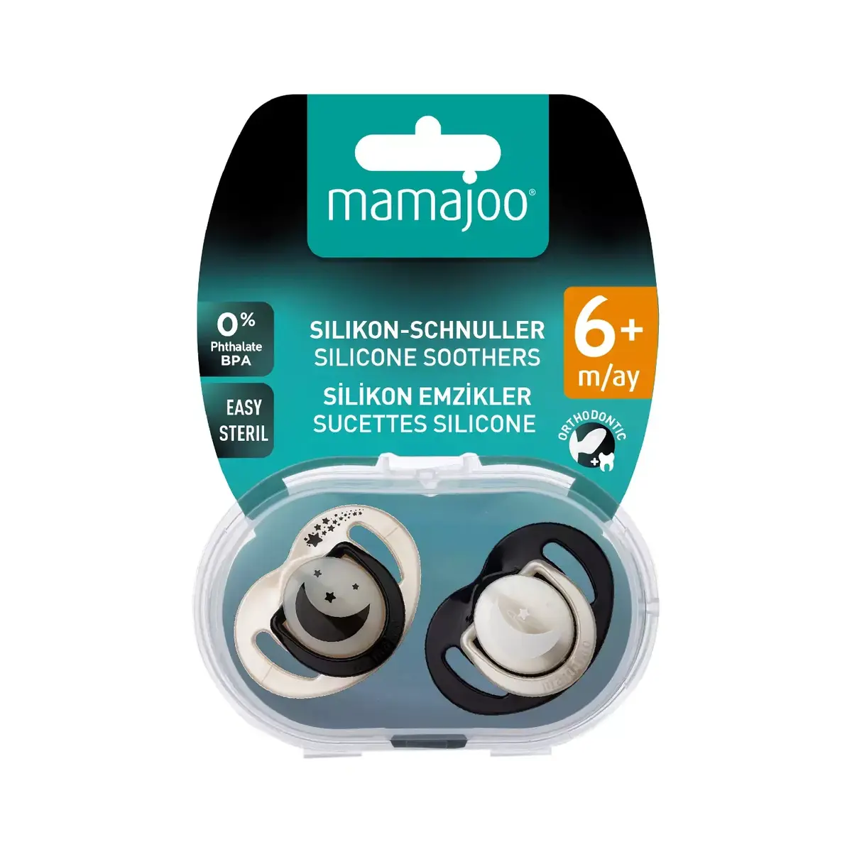 Mamajoo İkili Emzik & Sterilizasyon Saklama Kutusu Gece Gündüz 6+ Ay Pearl Black