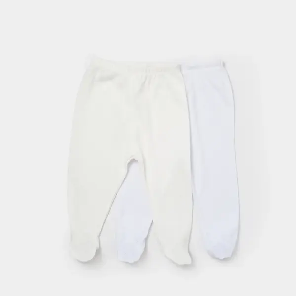 Bibaby Pantolon Patikli 2li Jakarlı Beyaz - Ekru