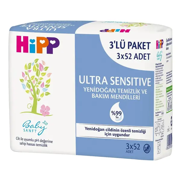 Hipp Ultra Sensitive Yenidoğan Temizlik ve Bakım Islak Mendili 3x52li
