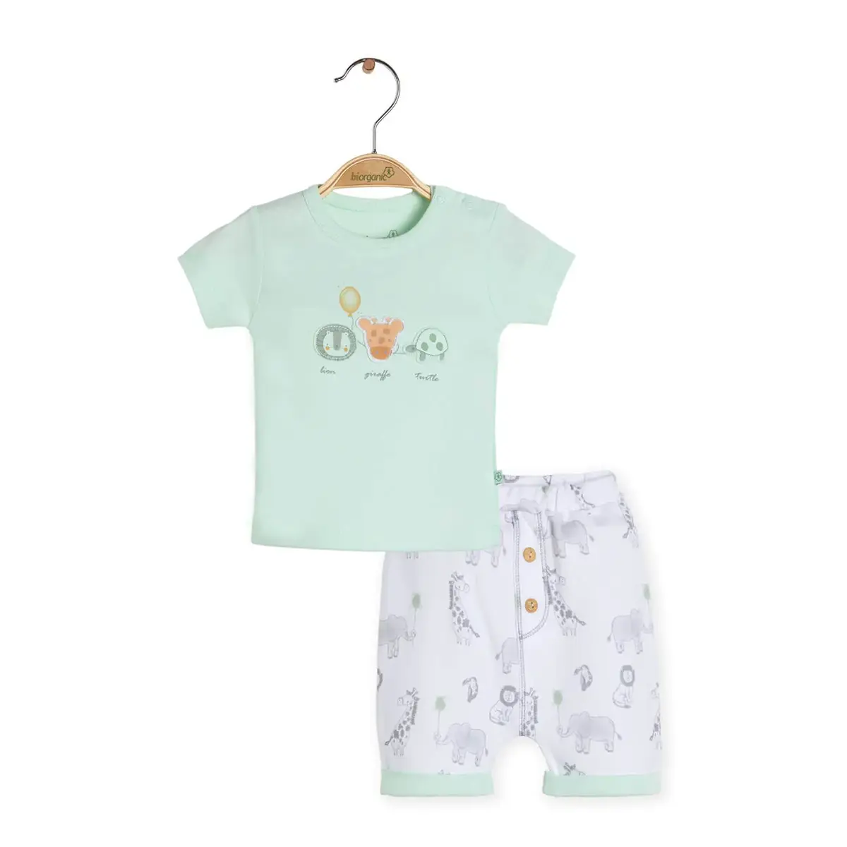 Bibaby Organik 2li Takım Şortlu Travel Zoo Yeşil - Gri
