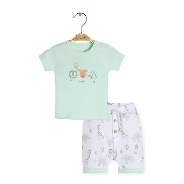 Bibaby Organik 2li Takım Şortlu Travel Zoo Yeşil - Gri