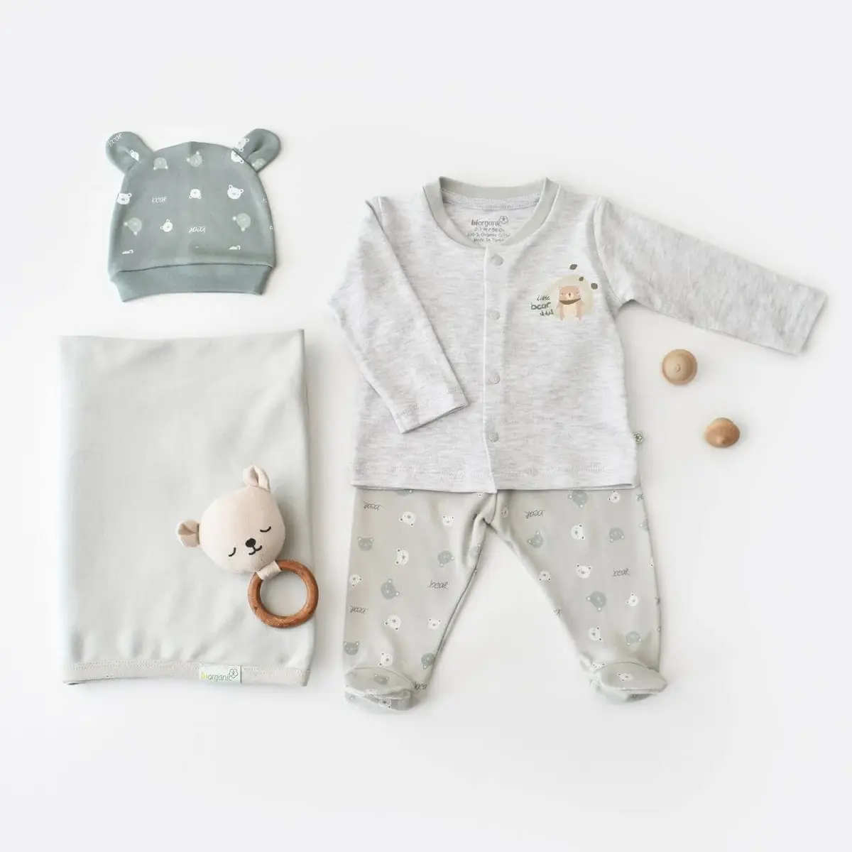 Bibaby Organik Zıbın Takımı Battaniyeli Tüllü Hug Me Bear Kar Melanj Bibaby Organik Zıbın Takımı Battaniyeli Tüllü Hug Me Bear Kar Melanj