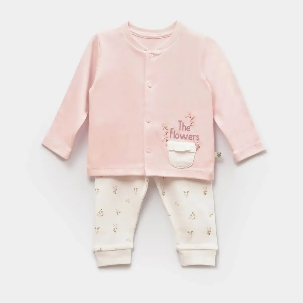 Bibaby Organik Pijama Takımı The Flowers Ekru - Pembe