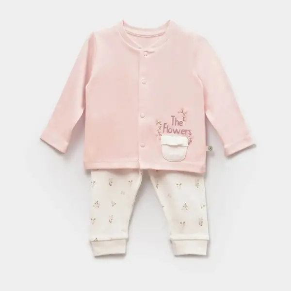 Bibaby Organik Pijama Takımı The Flowers Ekru - Pembe