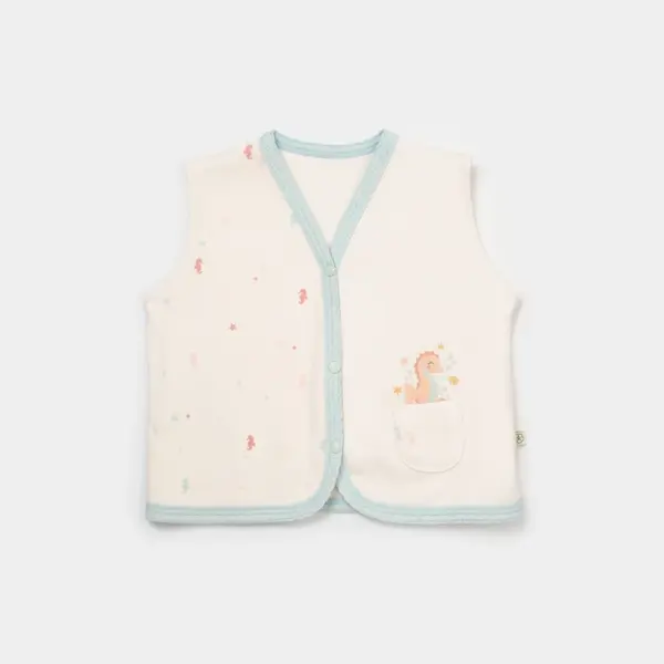 Bibaby Organik Yelek Penye Save The Seahorse Bej - Mint