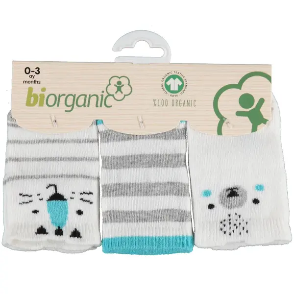 Bibaby Organik Çorap Soket 3lü Lion Turkuaz
