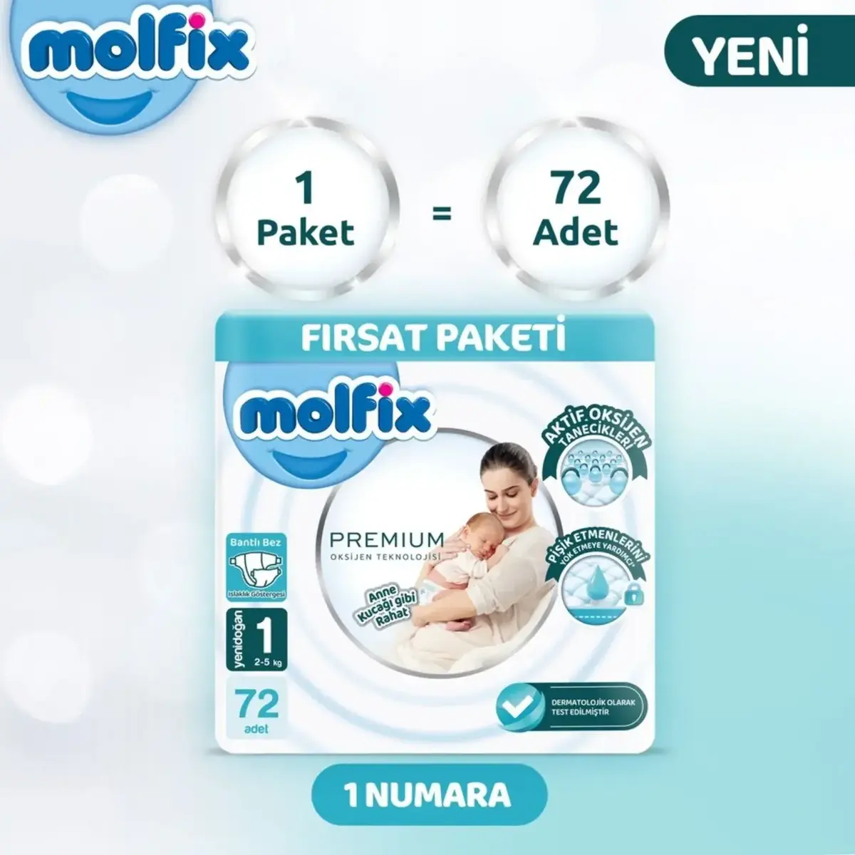 Molfix Premium Bebek Bezi 1 Beden Yenidoğan 72li Fırsat Paketi