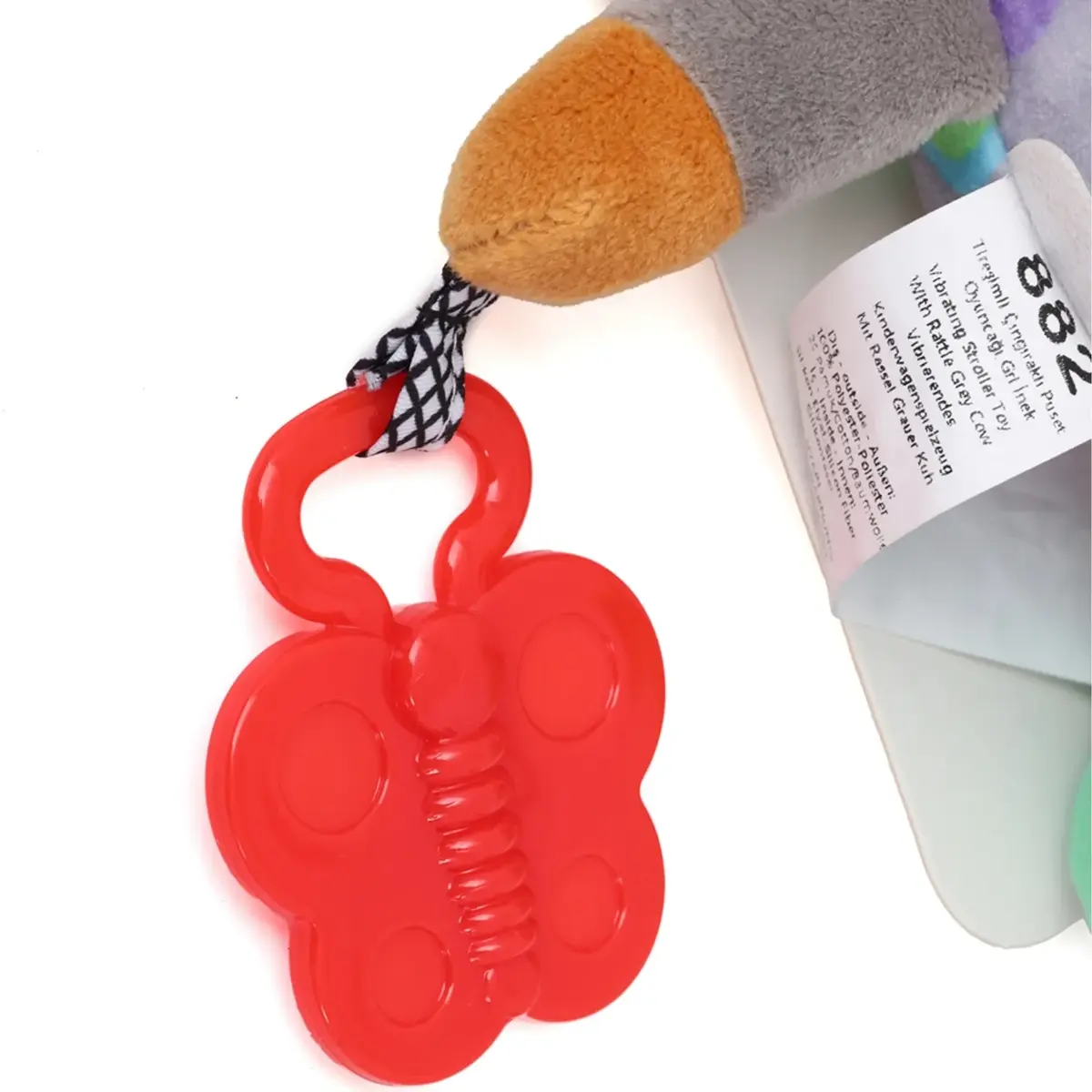 Babyjem Titreşimli Çıngıraklı Puset Oyuncağı Gri İnek