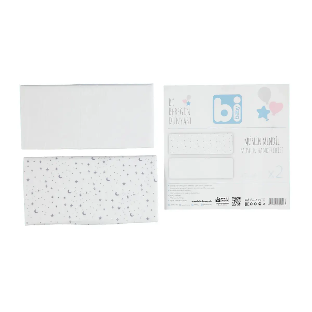 Bibaby Mendil Müslin 2li Stars Beyaz