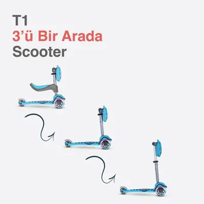 SmarTrike T1 3’ü 1 Arada Oturaklı ve Çantalı Çocuk Scooterı- Blue