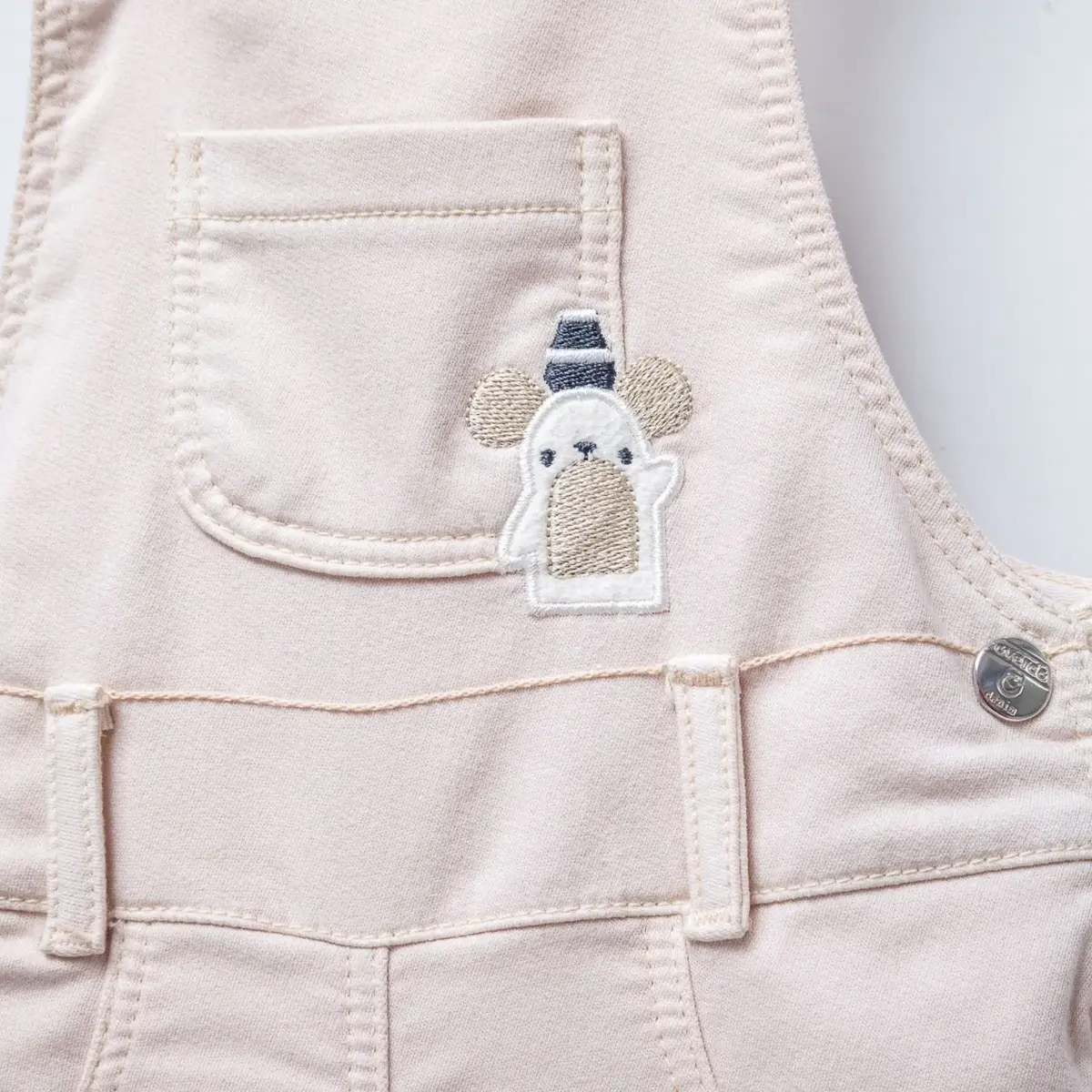 Overdo Salopet Ham Nakışlı Bej