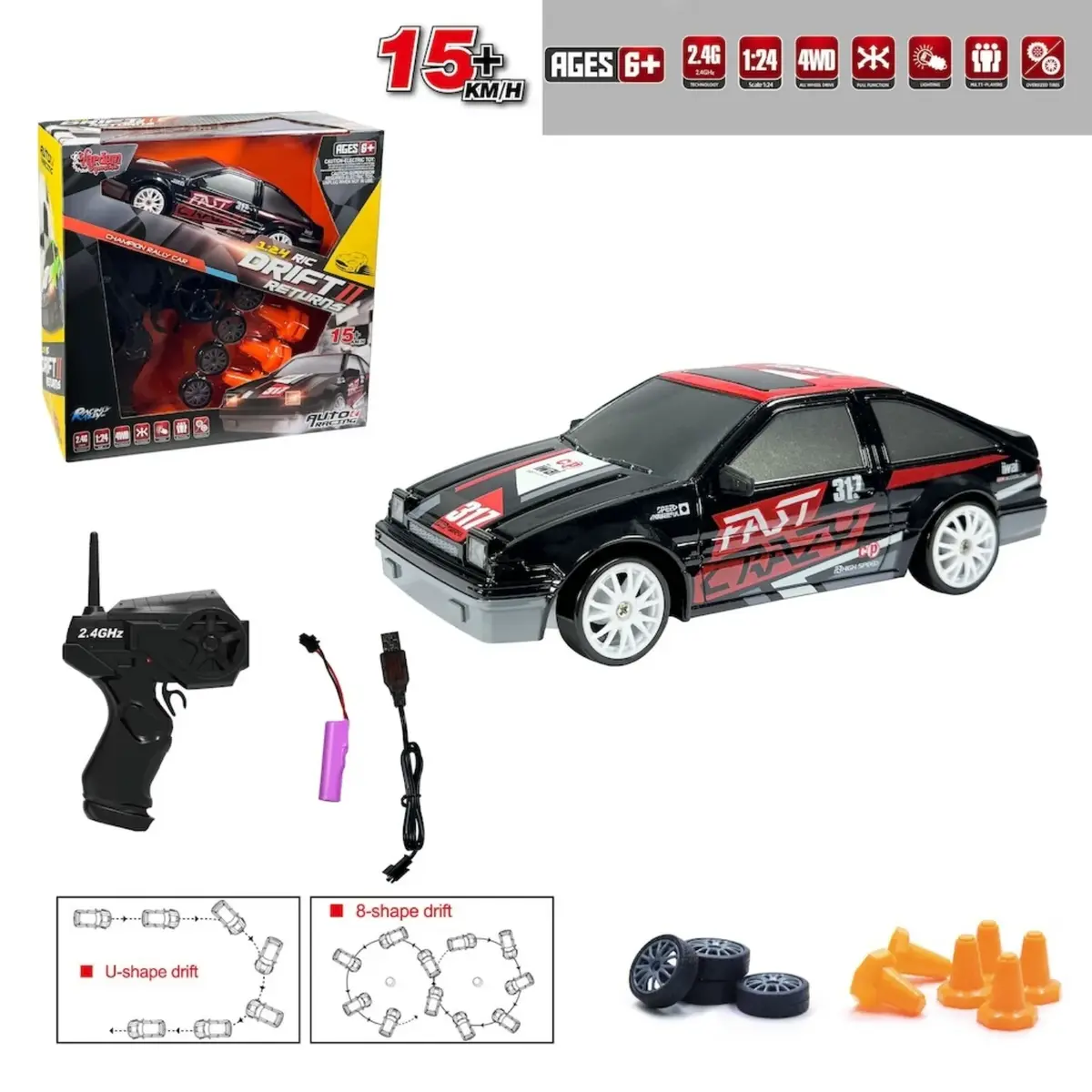 Vardem Uzaktan Kumandalı Full Fonksiyon 2.4G Şarjlı 1:24 Drift Araba