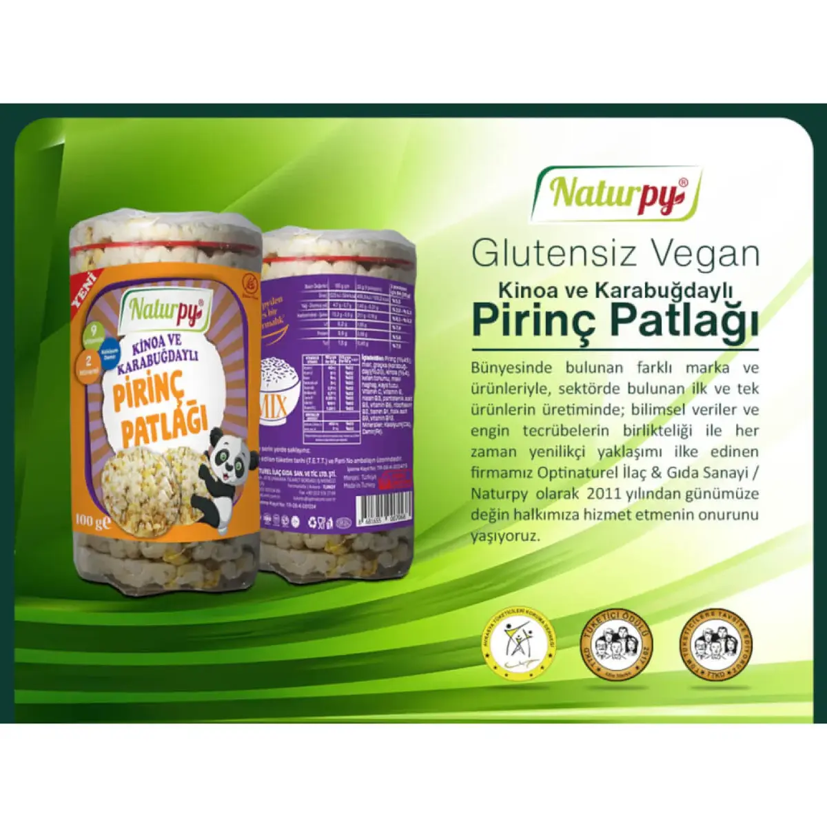 Naturpy Glutensiz Kinoa ve Karabuğdaylı Pirinç Patlağı 100 gr 