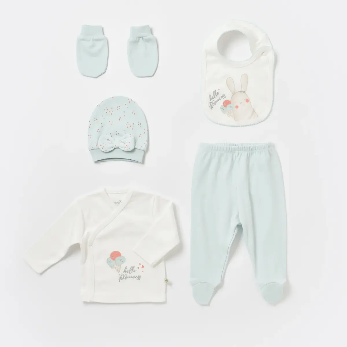 Bibaby Organik Hastane Çıkışı 5li Pretty Ears Bunny Mint - Ekru
