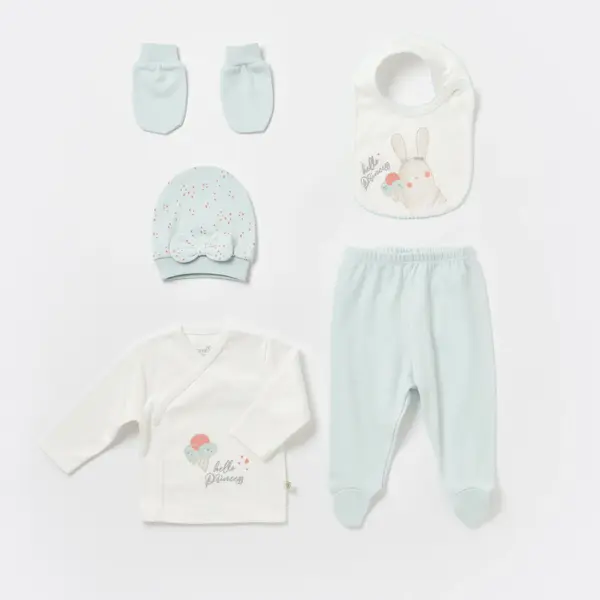 Bibaby Organik Hastane Çıkışı 5li Pretty Ears Bunny Mint - Ekru