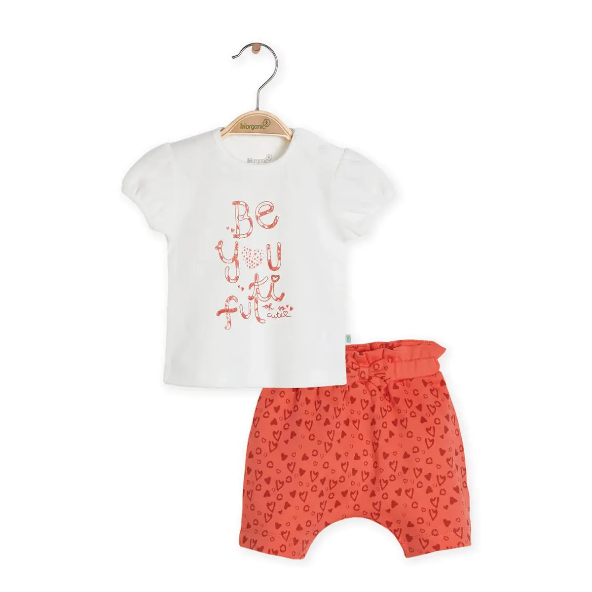 Bibaby Organik 2li Takım Şortlu Lee Leopar Nar Çiçeği - Ekru