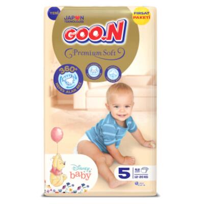 Goon Premium Bebek Bezi 5 Beden 12-20 Kg 52li Fırsat Paket