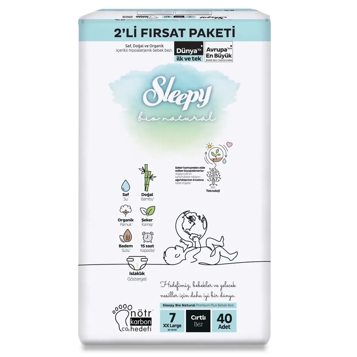 Sleepy Bebek Bezi Bio Natural 7 Numara Xxlarge 40lı Fırsat Paket