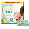 Prima Premium Care Bebek Bezi 1 Beden Yenidoğan 70Li Ekonomik Yenidoğan Islak Mendilli Avantaj Paket