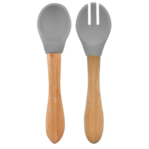 OiOi Mama Kaşığı Çatal Seti 9+ Ay Powder Grey