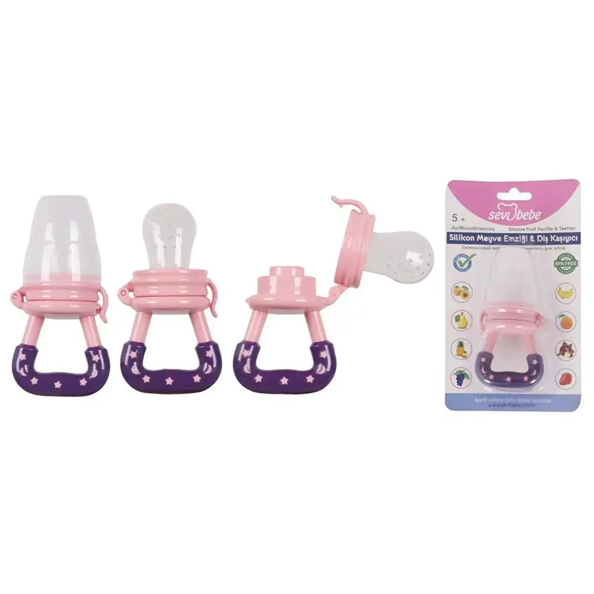 Sevi Bebe Silikon Meyve Emziği ve Diş Kaşıyıcı Pembe