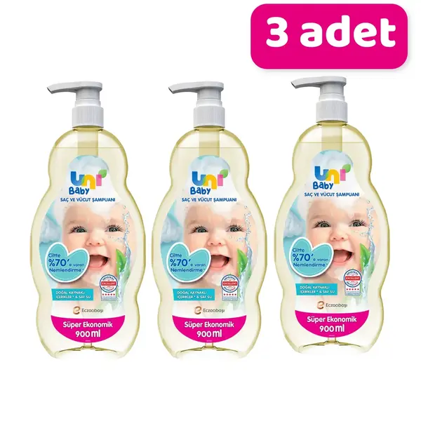 Uni Baby Şeffaf Bebek Şampuanı 900 ml x 3 Adet