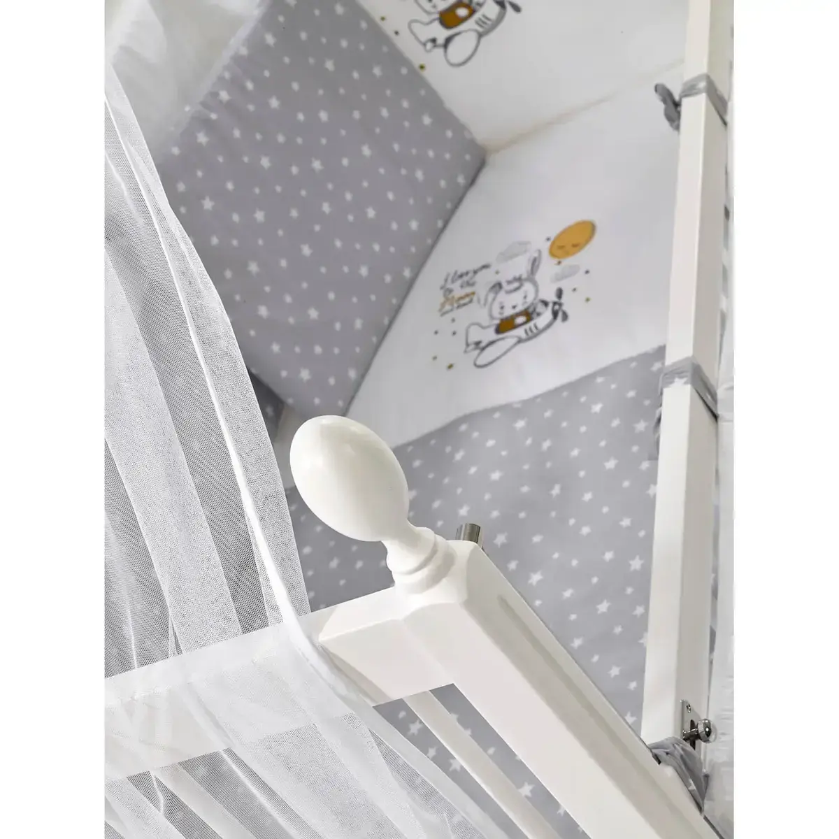 Meltem Kids Kral Beşik 60x120 cm Beyaz- Moon Gri