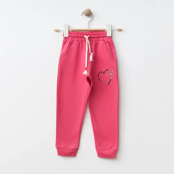 Bebolly Eşofman Altı Kalp Baskılı Fuşya