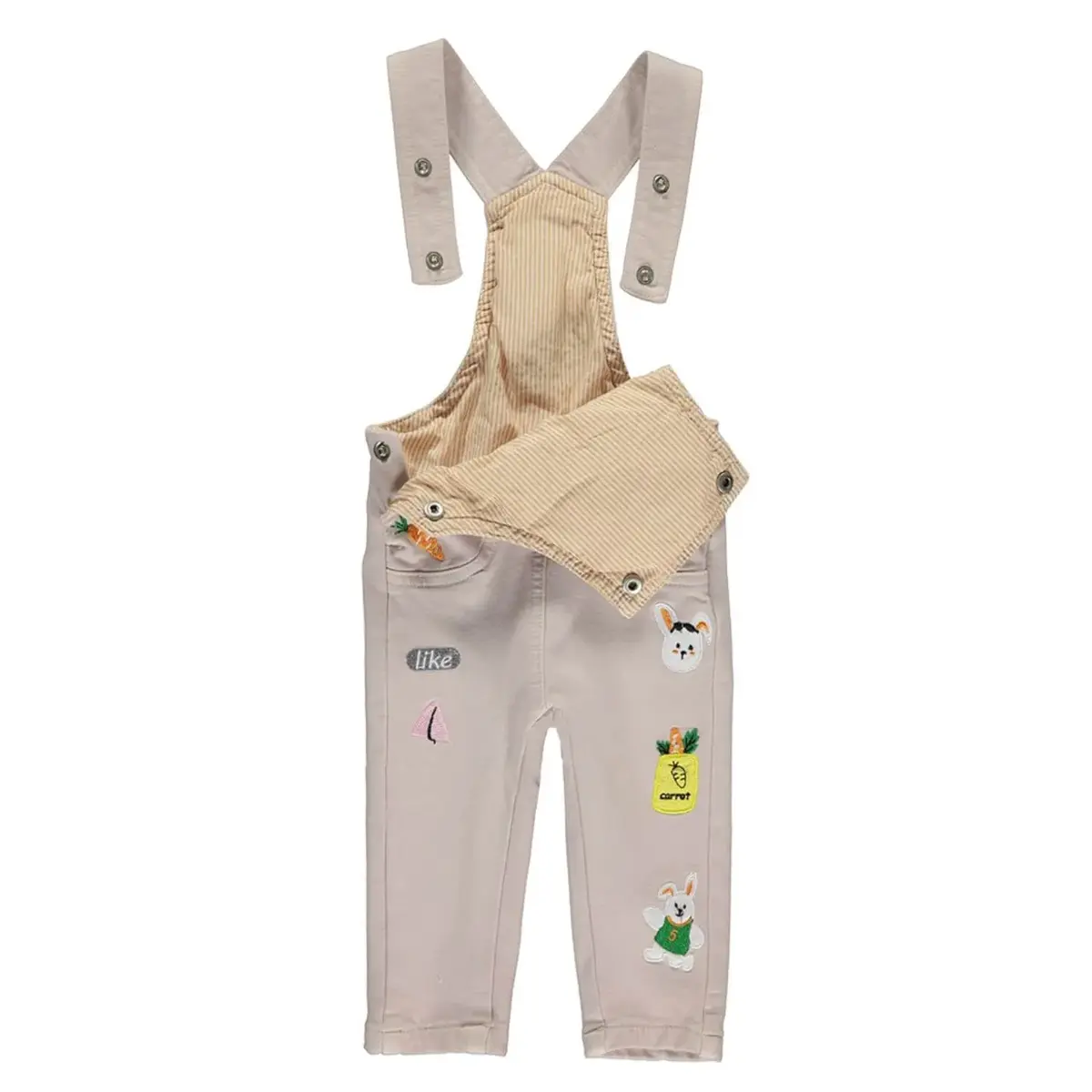 Overdo Salopet Renkli Tavşan Nakışlı Bej