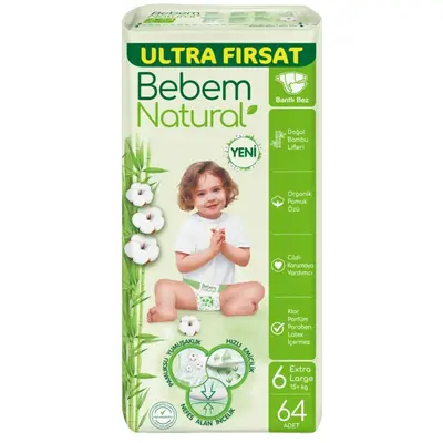 Bebem Natural Bebek Bezi 6 Beden Extra Large 15+ Kg 64lü Ultra Fırsat