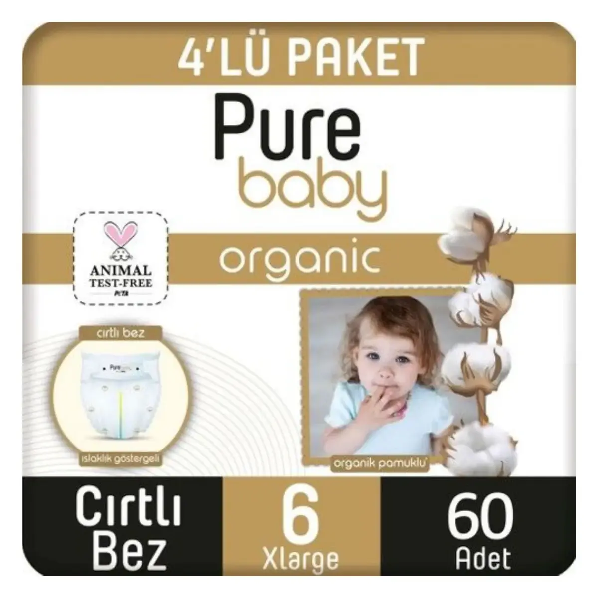 Pure Baby Organik Bebek Bezi 6 Beden Jumbo 60lı