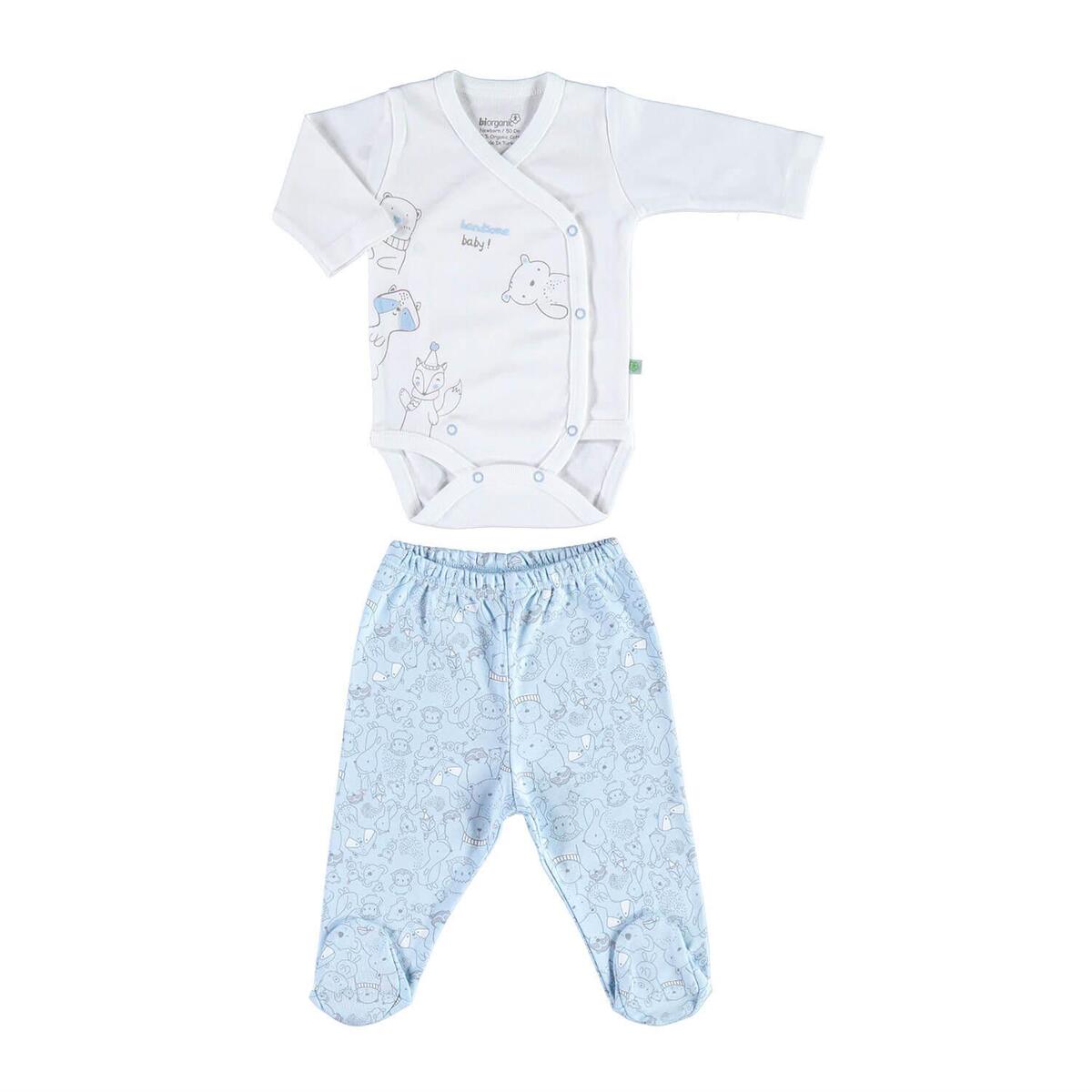 Bibaby Organik Zıbın Takımı Handsome Animals Ekru - Mavi