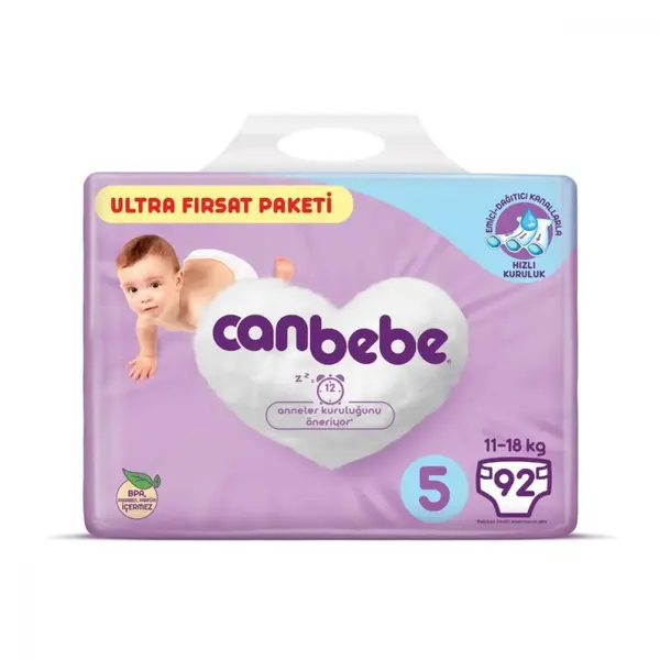 Canbebe Bebek Bezi 5 Beden 11-18 Kg  92li Ultra Fırsat Paket 
