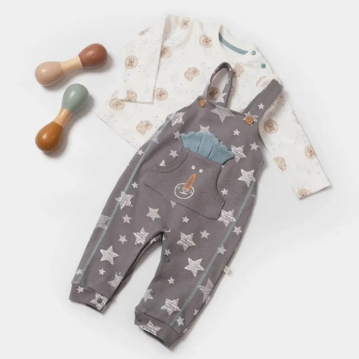 Bibaby Organik Salopet Brave Lion Ekru - Turkuaz