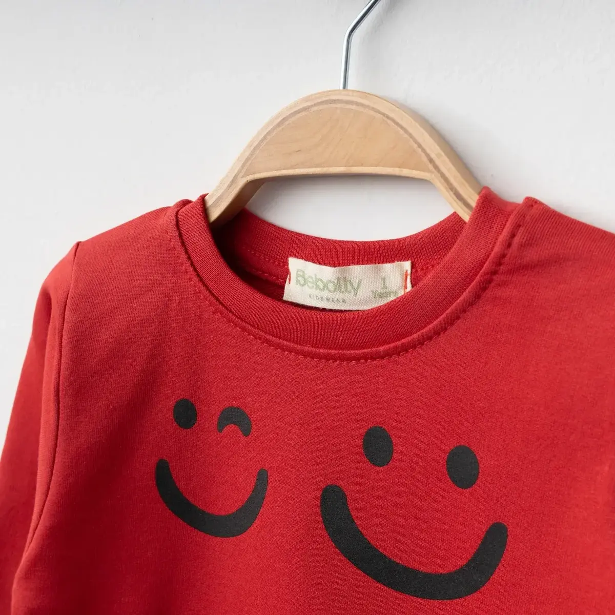 Bebolly Sweatshirt Makes Me Smile Baskılı  Kırmızı