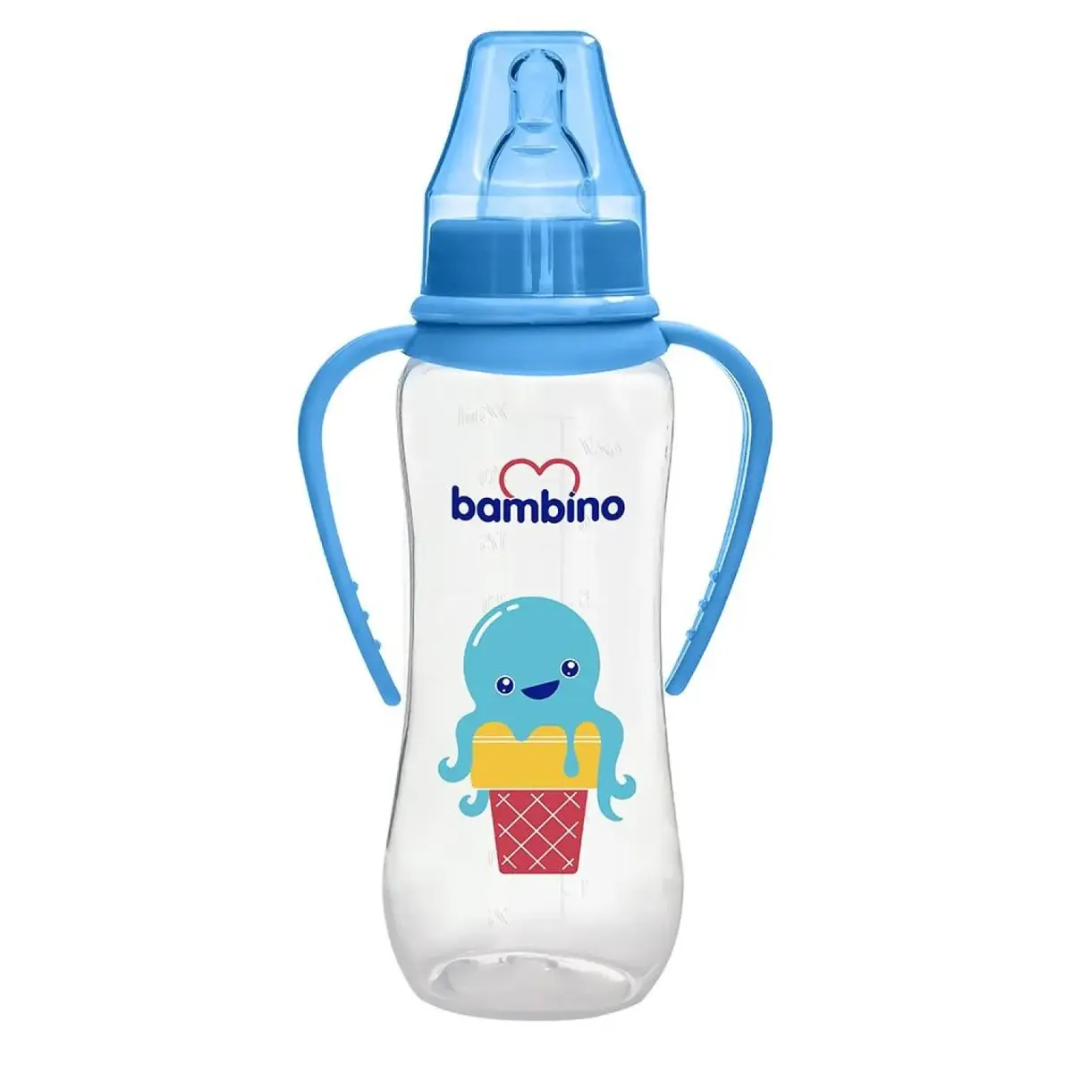 Bambino Silikon Emzikli Kulplu PP Biberon 250 ml Mavi Dondurma