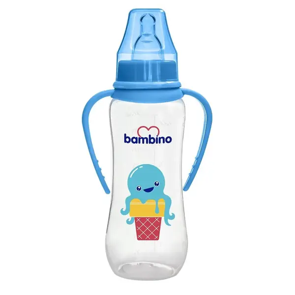 Bambino Silikon Emzikli Kulplu PP Biberon 250 ml Mavi Dondurma