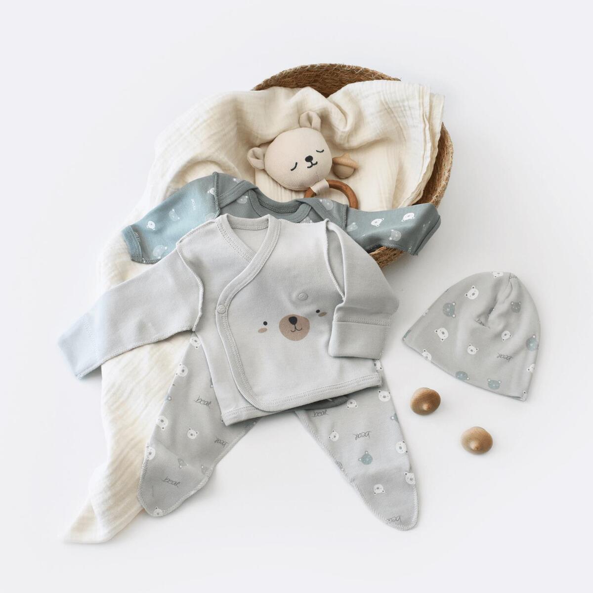Bibaby Organik Zıbın Takımı Hug Me Bear Prematüre Kar Melanj