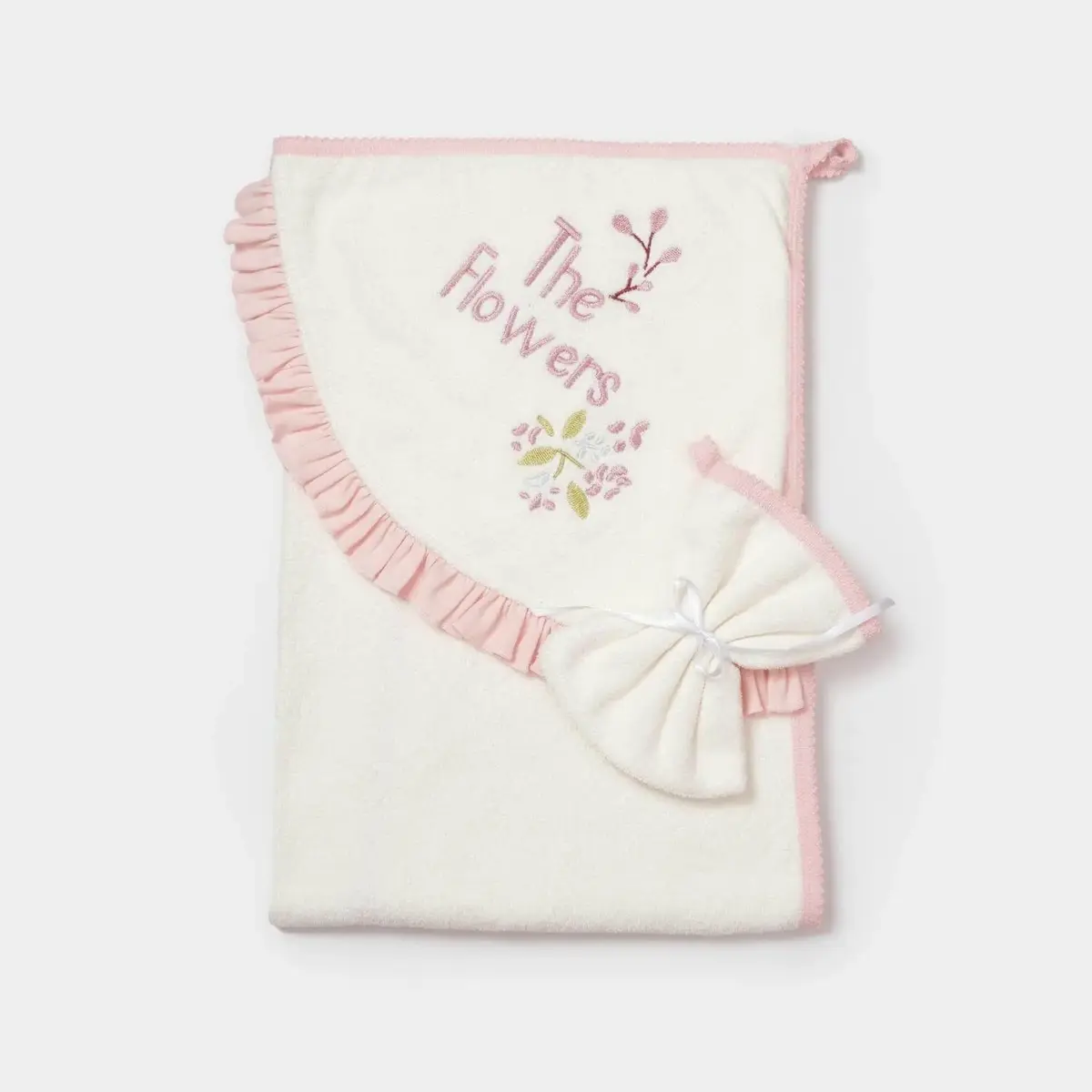 Bibaby Organik Havlu Örme The Flowers Ekru - Pembe