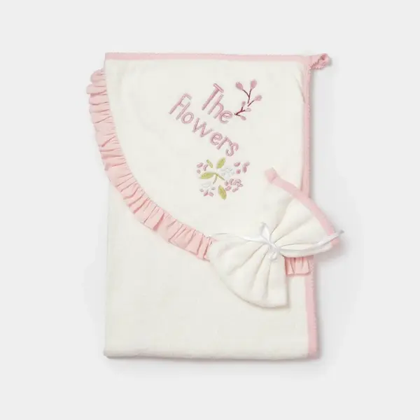 Bibaby Organik Havlu Örme The Flowers Ekru - Pembe